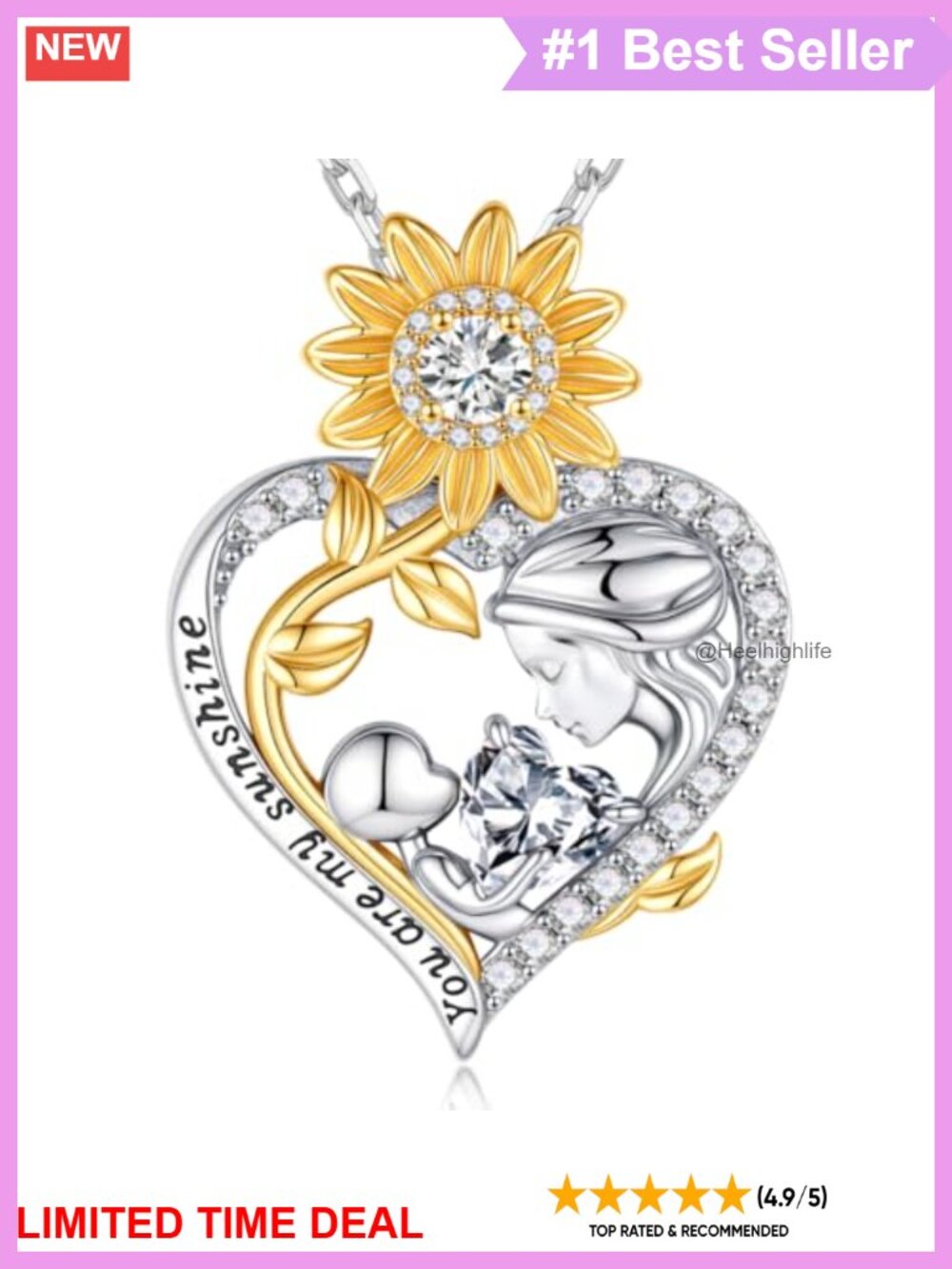 925 Sterling Silver Sunflower Birthstone Pendant Necklace 19in